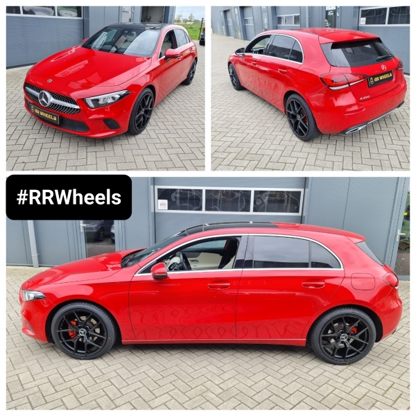  Mercedes A-Klasse W177 uitgerust met 19 inch JF Luxury D1125 AMG Design wielen in 8.5 ET45 inclusief Westlake All Season 225 40 19. Ook hebben we de remklauwen rood gespoten! Geweldig resultaat!