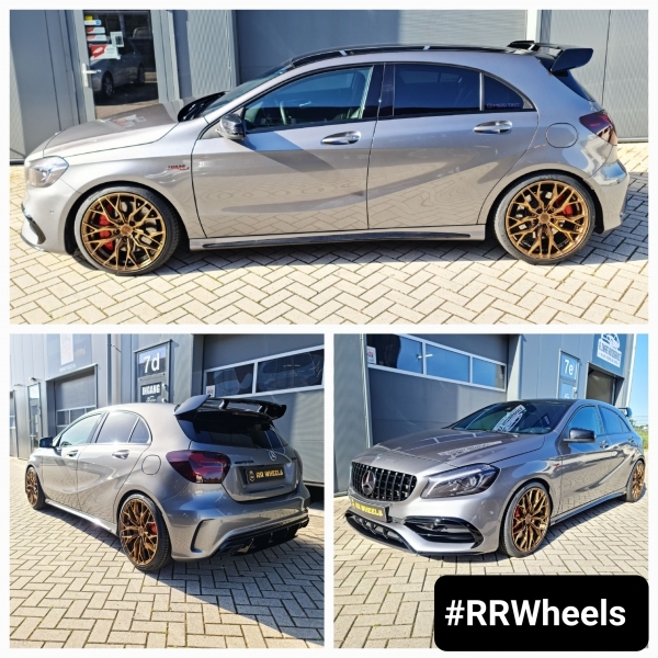 Mercedes A-Klasse W176 AMG voorzien van 19 inch Concaver CVR1 Brushed Bronze velgen inclusief Continental Sport Contact 5 in 235 35 19! Geweldige fitment en geweldige velgen voor dit beest!