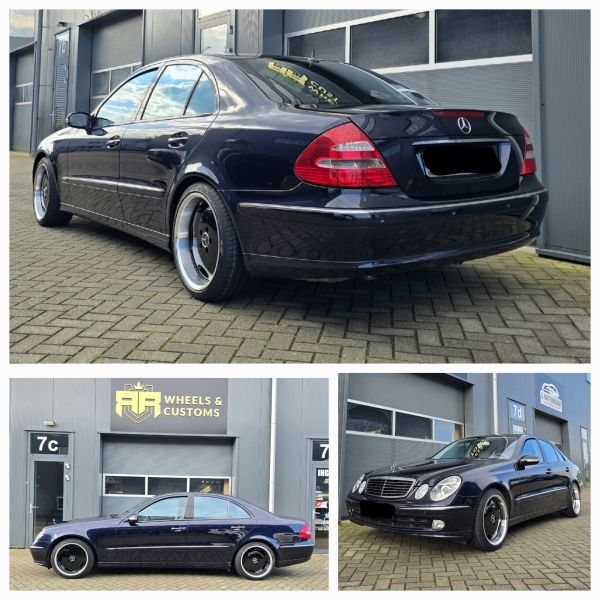 Mercedes W211 E500 voorzien van 18 inch deepdish velgen van Carbonado Vintage in 18 inch 8.5J en 9.5J ET35 inclusief nieuwe Vredestein banden in 225 40 18 en 255 35 18!