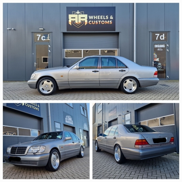 Mercedes-Benz S Klasse W140 voorzien van nieuwe velgen. Old school AMG wielen van Carbonado type Vintage in 18 inch 8.5J en 9.5J ET35 inclusief nieuwe Hankook Evo3 banden in 235 50 18 en 255 45 18!