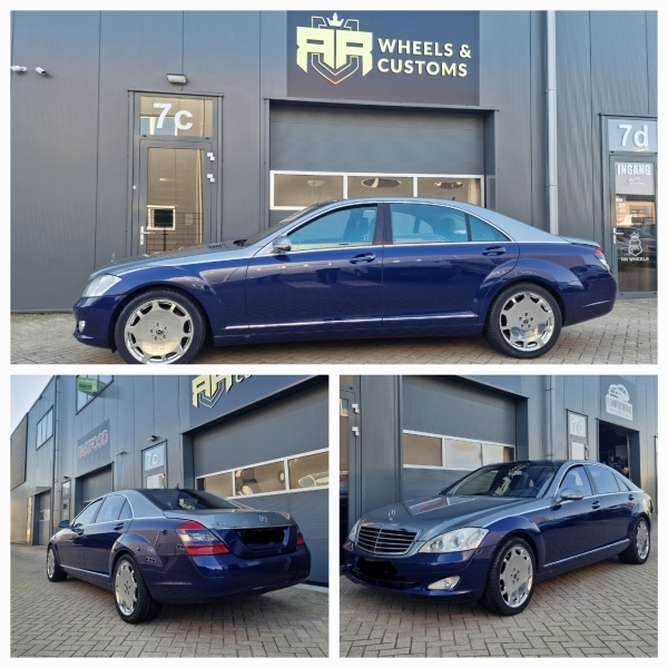 Mercedes-Benz S Klasse W221 Maybach voorzien van nieuwe velgen. Uiteraard de Maybach Look velgen volledig gepolijst in 19 inch 5x112 8.5J ET35 en 9.5J ET38 inclusief nieuwe Vredestein Ultrac banden in 255 40 19 en 275 40 19!