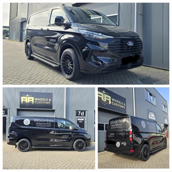 Ford Transit Custom Mk2 2024-model, we hebben een nieuwe set Wolfrace Wheels toegevoegd, type Aero Super T Gloss Black in 18 inch 6x120 inclusief nieuwe Vredestein-banden in 235 55 18!