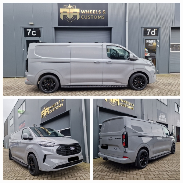 Gloednieuw Ford Transit Custom Mk2 2024-model, we hebben een nieuwe set Wolfrace velgen gemonteerd in 19 inch 6x120 8.5J ET45 inclusief nieuwe 235 50 19 Goodyear allseason-banden!