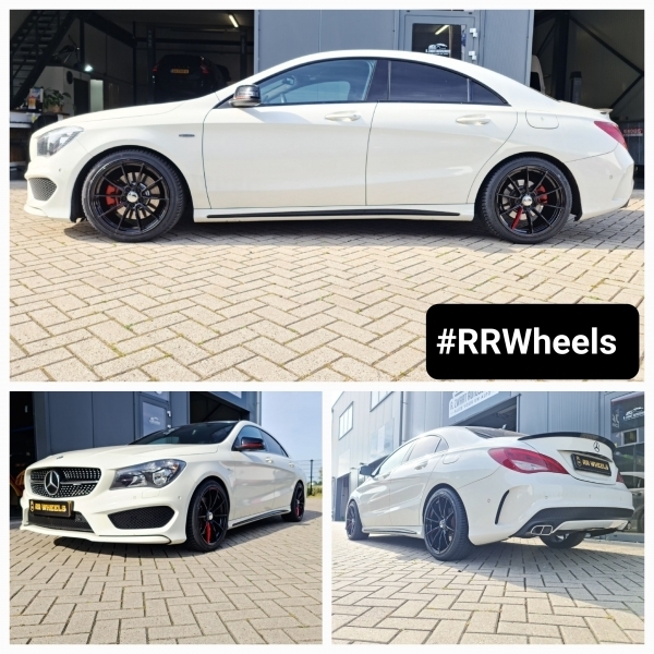  Mercedes CLA uitgerust met 18 inch 5x112 Finer JT122 - Gloss Black Red Coating Spoke wielen in 8.5J ET38 rondom inclusief Hankook All Season Kinergy XL banden!