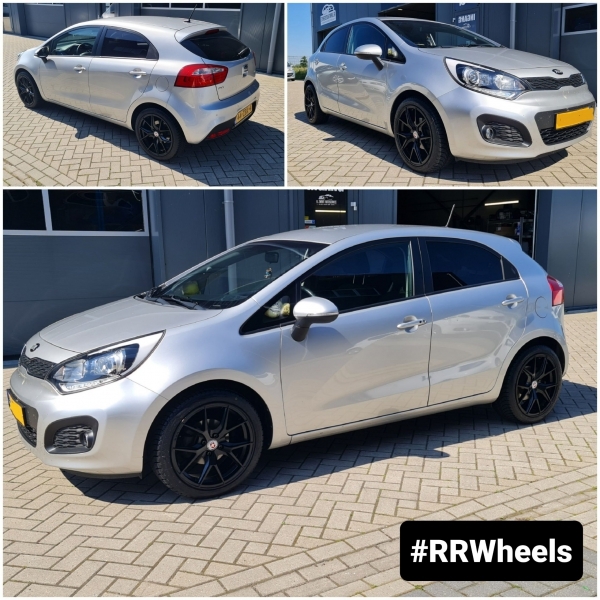 Kia Rio uitgerust met 17 inch HRE velgen in 7.5J ET35 - 4x100 inclusief nieuwe Nankang AW-6 banden in 205 45 17.