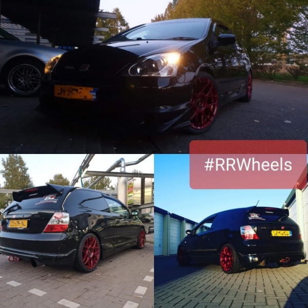 Honda Civic voorzien van JR18 Platinum Red 17 inch 7.0J ET25 rondom