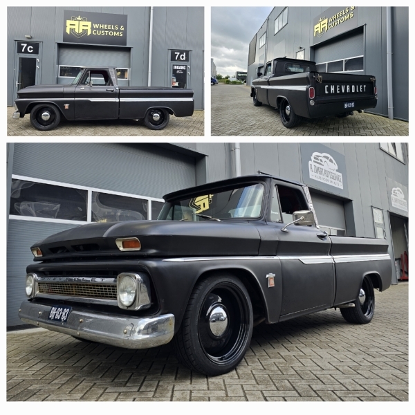 Chevrolet C10 uit 1965 hebben wij voorzien van een fantastische fitment! We hebben CIM Wheels Smoothies gemonteerd in 20 inch 9J ET0 inclusief nieuwe 245 45 20 banden!