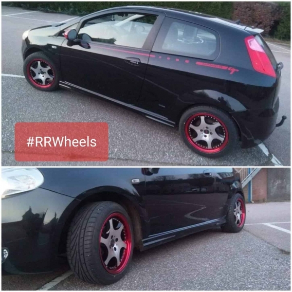 Fiat Punto 16 inch 4x100 7.5j et35 rondom red polish lip silver machined face black hart