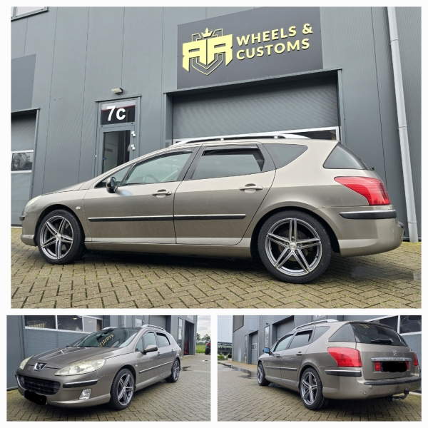 We hebben deze Peugeot 408 Station uitgerust met 18 inch 5x108 Dibite-velgen inclusief nieuwe Kumho-banden in 225 45 18 en 245 40 18!