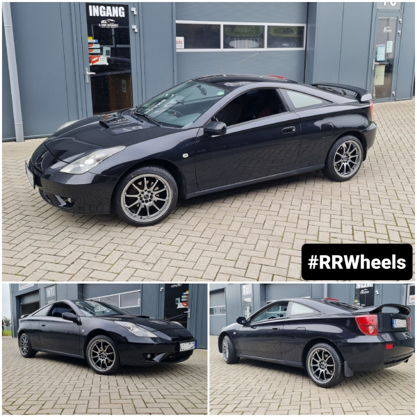 Deze Toyota Celica voorzien van 17 inch JNC006 Hyper Black velgen in 8J 5x100 ET30 rondom innclusief nieuwe Falken banden in 205 45 17.