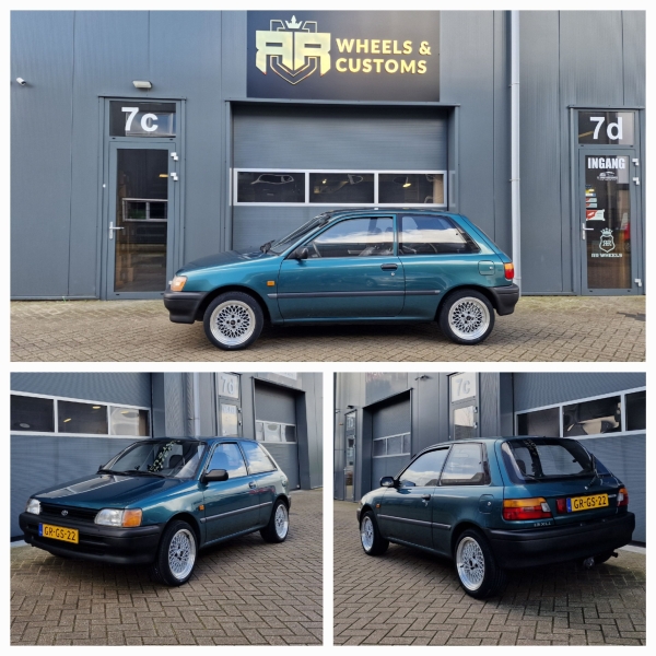 Toyota Starlet met 15 inch Rota Wheels OSMesh in 15 inch 7J ET30 inclusief 195 45 15 banden!